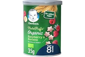 Gerber Organic Nutri Puffs Raspberry & Banana for Babies - Tin, 35g (8m+)