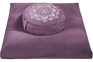 hunnidspace Meditation Cushion with Washable Premium Velvet Cover,100% Memory Foam Square Floor Cushion and Buckwheat Cushion Seating for Adults and Children Sitting, Yoga, Reading (Purple Bundle)