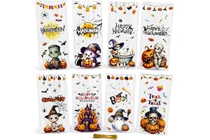 AURALIN 100P Halloween söta påsar genomskinliga popcornväskor med vridband