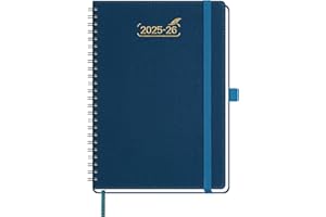 BEZEND Agenda 2026 A5 Spirale 21 x 15,5 cm Agenda Semainier 2026 avec Double Horaire 1 Semaine 2 Pages | 18 Mois Du juil. 25 à déc. 26 | Couverture Souple en Cuir PU - Bleu Prussien