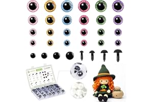MUCUNNIA Ojos de seguridad con purpurina mejorados, 324 piezas de 6 a 24 mm para Amigurumi con arandelas, ojos de seguridad grandes para muñeca de ganchillo, ojos de animales de peluche para
