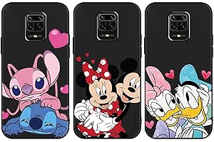 nurkorki [3 Confezioni] Cover per Xiaomi Redmi Note 9 Pro/Note 9S/Note 9 Pro Max 4G 6,67", Stitch Comic con Disegni Pattern Custodia Per Redmi Note 9S Cover Morbido TPU Kawaii Cuore Case Antiurto