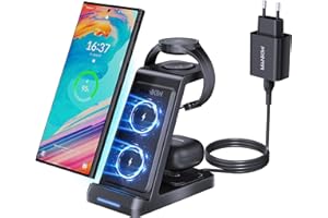 MANKIW Induktive Ladestation für Samsung, 3 in 1 Ladestation Kompatibel für Samsung Galaxy S24/S23/S22/S21, Note 20/10, Z Fold 5/4/3, Galaxy Watch 6/5/4/3/Active 2/1, Galaxy Buds2/+/Pro/Live