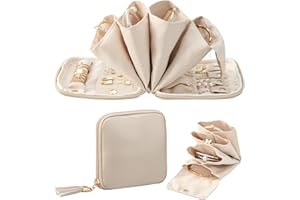 Lolalet Resesmyckesväska, Liten Organiserad Smyckesväska med Fack, Väska för Resande Kvinnor, För att Förvara Halsband, Örhängen, Armband - Beige Havre
