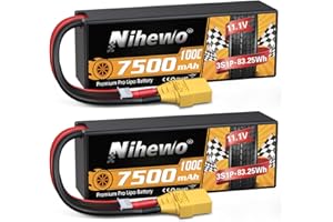 Nihewo 3S Lipo-Akku, 2 Packungen RC-Akku 11,1V 7500mAh 100C 3S Lipo-Hartschalengehäuse XT90-Anschluss kompatibel mit 1/8 1/10 RC-Auto-LKW, Truggy-Fahrzeugen, Tankboot-Flugzeugmodellen