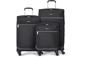 Amazon Basics 3-Piece Set (21", 25", 30"), Softside Suitcases With Wheels, With Four 360-Degree Multi-directional Spinner Wheels, Expandable Space, Zippered Pocket and Straps, Telescopic Handle, Black