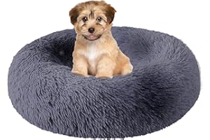 fireowl Calming Dog Bed Small: 50cm Donut Cat Bed Anti Anxiety Dog Bed Cozy Pet Dog Bed Plush Cuddler Soft Puppy Sofa Cat Cushion Machine Washable Dog Sofa Bed Grey