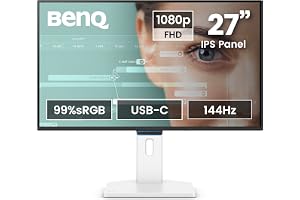 BenQ GW2790TC 27" (68.58cm) IPS 144Hz FHD Eye-Care Monitor |99% sRGB|1500:1 CR|USB-C(20W)| 2Wx2 Speakers|Height, Tilt, Pivott,Swivel| Ultrathin Bezel| HDMI |DP| AMD FreeSync|TÜV 4-Star(White)