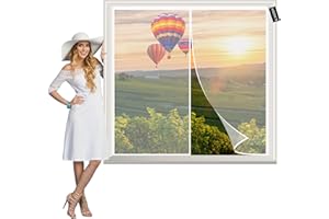 AMZSUN Zanzariera Per Finestre 115x135cm Bianco Crittografia Tenda Anti Zanzare, Autoadesiva Traspirante ​Facile Da Installare per Porta Soggiorno Balcone Patio