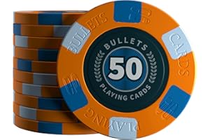 Bullets Playing Cards, Richie Lot de 25 jetons de Poker en céramique, Valeur 50, pour Jeu de Poker, 10 g, 4 cm de diamètre (Orange)