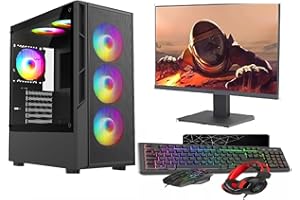ASC TECHNOLOGY ASC Ryzen Gaming PC Bundle, AMD Ryzen 5 4500, Nvidia RTX 3050 6GB, 16GB RAM, 1TB SSD, 500W 80+ PSU, Wi-Fi, Windows 11, Mirage 6 Fan Black RGB Case, 22" Monitor, Keyboard, Mouse, Headset
