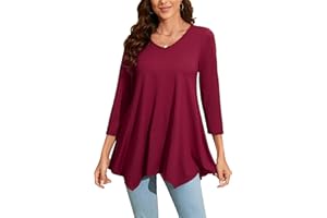 Enmain Maglietta Donna Tunica Scollo V Maniche a 3/4 Top Maglia Manica Lunga Taglie Forti Magliette Donna Tinta Unita Elegant Lungo Camicetta con Stampata