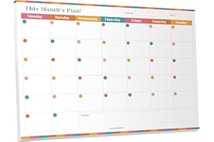 SCANDINOTE Monthly Planner Pad, A4 Undated Desk Calendar & Organizer, 52 Tear-Off Sheets with Notes Section, Ideal for Work, Home, Office, Study, School, Revision, Goals, Eco 100gsm Recycled Paper, UK Made