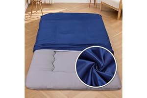 LUCKY MONET Floor Futon Mattress Cover, 100% Cotton Cover for Traditional Japanese Floor Futon Mattress, Soft Skin-friendly Washable Cotton Zippered Futon Cover, Tatami Mattress Cover Dustproof Cover (Twin, Navy)