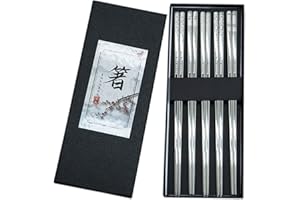 SUFE SZXMDKH metalowe pałeczki wielokrotnego użytku nadają się do mycia w zmywarce srebrne pałeczki ze stali nierdzewnej kwadratowe lekkie japońskie i koreańskie pałeczki 9 1/4 cala 5 par zestaw upominkowy