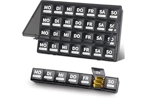 ‎OPRET Opret Deutsch Tablettenbox 7 Tage Große Fächer, Monat Tabletten Wochenbox Pillendose Medikamentenbox Pillenbox Tablettendose Supplement Box Organizer