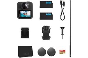 Pack GoPro MAX2 + Accessoires : Perche d'extension de 1,2 m, 2 Batteries Enduro de 1 960 mAh et Carte microSD SanDisk de 64 Go