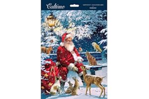 WOODMANSTERNE Traditional Advent Calendar Santa on a Bench - 325mm x 245mm - 24 Doors