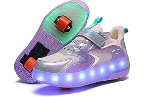 SKRIDSKO Scarpe Pattini Bambina per Bambini, Scarpe da Skateboard a Due Ruote, Luce a Cambio Colore Regolabile,Ricarica USB,universali per Ragazzi e Ragazze