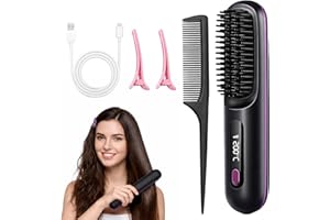 Cepillo Alisador Pelo Inalambrica, Escova Alisadora de Cabelo Iónico, Peine Alisador de Cabello Electrico Portátil, Recarga USB, con Pantalla LCD, 3 Modos Ajustable, 160-200°C, Mini Plancha Pelo
