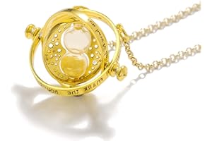 Pptabold Rotating Hourglass Necklace, Harry Time Turner Pendant Necklace Potter Themed Jewelry Accessories Hermione Cosplay for Women Girls, Unisex Creative Gift