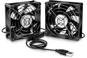 ELZO USB Fan, Pack of 2, 80 mm, 5 V with 3 Adjustable Speeds, Quiet Mini Table Fan, USB PC Fan, 80 mm Axial Fan for Computer, PS4, PS5, TV Box, Receiver, AV Cabin, Router, Office