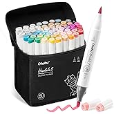 Ohuhu Markers, 60+1 Colours Brush & Soft Chisel Double Tipped Tips Seamless Blending Refillable Ink Alcohol Markers Brush Tip