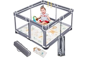 GERCHAM Parque Infantil Bebe, 127x127cm Acolchado Corralito Bebe con Malla Transpirable, Centro de Actividades para Niños Con Malla Transpirable en Los Cuatro Lados y base Antideslizante