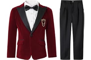 LOLANTA Smoking Velours pour Enfants, Ensemble 4 Pièces Garçon Tenues de Mariage pour Garçons Blazer Pantalon Chemise Nœud Papillon, Tenue de Bal