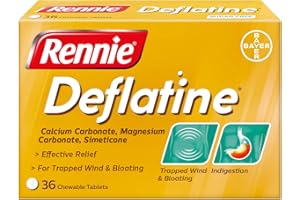 Rennie Deflatine, Trapped Wind and Bloating Tablets, Fast and Effective Heartburn Relief and Indigestion Relief, Sugar Free Mint, 1 Pack of 36 Tablets