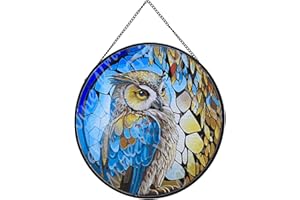 Payutou Hanging Stained Glass for Windows,20cm/7.87inch Owl Hand-Painted Sun Catcher Garden Hangings Christmas Mother's Day, Valentine's Day Ornaments Festival Gift (B style)