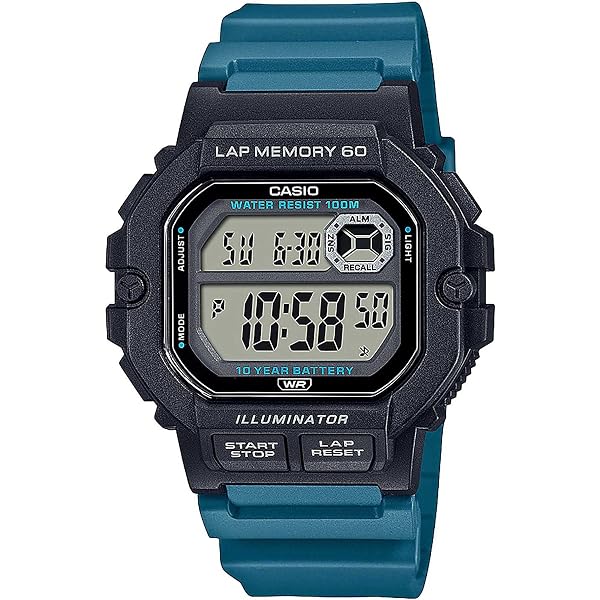 Casio WS1300H Orologio Digitale Sportivo Uomo, 100 Metri Impermeabile, Retroilluminazione LED, Cronometro, Grafico Maree E Timer