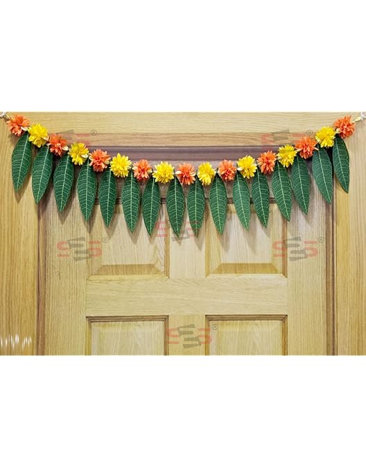 Divyakosh Toran-Set – 3 Grüne Blatttorans Für Eingangstüren (96,5 Cm), Plastikfrei, Wiederverwendbar, Für Diwali, Hochzeit, Festdekoration