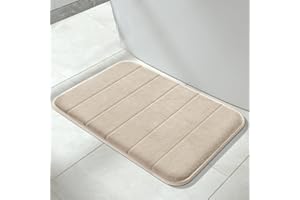 Yimobra Bath Mat Memory Foam, Soft Comfortable, Super Water Absorption, Non-Slip, Thick, Machine Wash, Easier to Dry for Bathroom Floor Rug, Beige, 43 x 61 cm