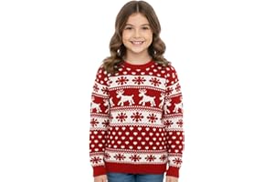 janisramone® Kids Christmas Jumpers, Knitted Xmas Snowflake Jumper for Boys, Pullover Long Sleeves Kids Xmas Reindeer Jumper Girls - Crew Neck Unisex Christmas Sweater Top