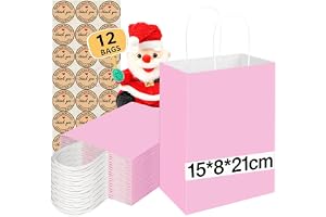 12 st små papperspåsar med handtag, presentpåsar i papper (15 x 8 x 21 cm), 130 g tjocka kraftpåsar festgåva shopping inklude