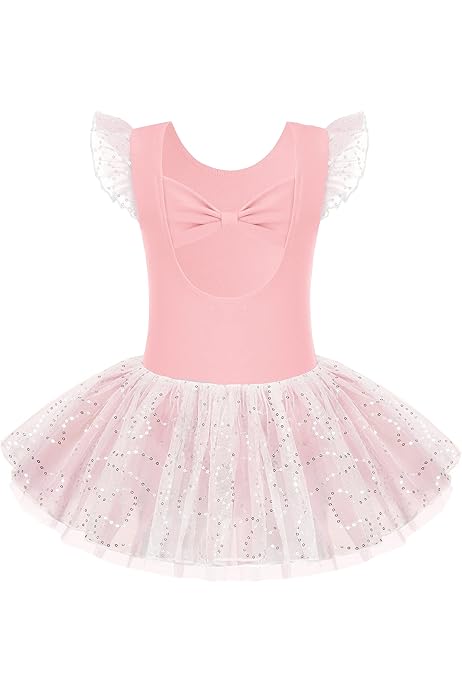 Body Tutu Bambina Tutu Da Ballerina Per Bambine - Body Con Gonna Tulle E Paillettes - Maniche A Volant Costumi Danza Contemporanea - Foto 4
