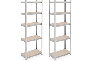 ‎RELAXDAYS Relaxdays Regał do dużych obciążeń, zestaw 2 sztuk, wys. x szer. x gł.: 180 x 60 x 30 cm, 500 kg, stal, regał magazynowy, piwnica, garaż, do wtykania, srebrny