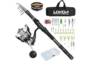 Lixada Canne à Pêche,Kit de Pêche Professionnel-Moulinet de pêche en Aluminium résistant et Boîte d'Accessoires Complète，Adapté pour Les Voyages de pêche en Eau Douce et en Eau salée