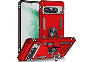 Fetrim Funda para Google Pixel 8 Pro, Carcasa Shock Absorción de con Anillo de rotación Soporte para Google Pixel 8 Pro Rojo