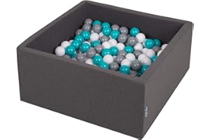 KiddyMoon 90X40cm/200 Bolas ∅ 7Cm El Cuadrado Piscina De Bolas para Ninos Hecha En La UE, Gris Os:Gris/Blanco/Turquesa