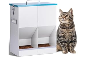 BREUAILY Mangiatoia automatica per gatti per 2 gatti, 10 l, dispenser di cibo secco per animali domestici con doppia tramoggia Alimentatore automatico per animali domestici di taglia piccola/media