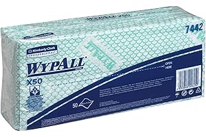 WypAll X50 Colour Coded Cleaning Cloths 7442 - Green Wiping Cloths - 1 Pack x 50 Interfolded Colour Coded Cloths