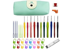 TIMJJG Set di uncinetti da 37 pezzi, uncinetti colorati a grandezza naturale con manico morbido, kit uncinetto portatile con custodia, adatto per principianti all'uncinetto (2.0 mm-8.0 mm)