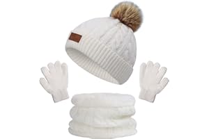beifon Cappello a Maglia Bambini Invernale Sciarpa Guanti Berretto in Maglia con PomPom Ragazzi Berretto Sciarpa Beanie Cappello Scaldacollo per Ragazzo e Ragazza（3-8 anni）