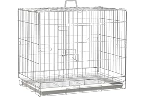PawHut Cage pour Chien Pliable en Fil métallique avec Plateau Amovible, 1 Porte avec Serrure - 61 x 43 x 50 cm Blanc