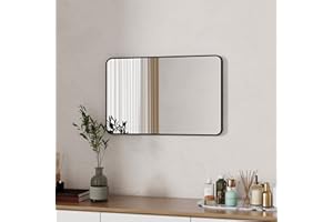 ‎BOROMAL Boromal Spiegel Schwarz 40x60cm Spiegel Rechteckiger mit Metallrahmen Badspiegel Wandspiegel Schwarz für Badezimmer, Schlafzimmer, Gäste WC