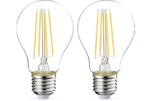 Amazon Basics Lot de 2 ampoules LED Culot Edison à vis E27 7 W (équivalent 60 W) Filament transparent Intensité non variable, blanc chaud
