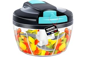 Lutranstra - Picadora manual de 550 ml, mini picadora, taza de cebolla manual, acero inoxidable, 3 cuchillas, batidora manual, picadora de verduras para ajo, carne, alimentos para bebés, fruta,