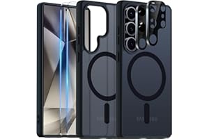 COPIKE Funda Magnética para Samsung Galaxy S25 Ultra con 2 Cristal Templado y 2 Protector de Lente Cámara, Compatible con MagSafe Carcasa Antigolpes Translúcida Trasera, Mate Negro